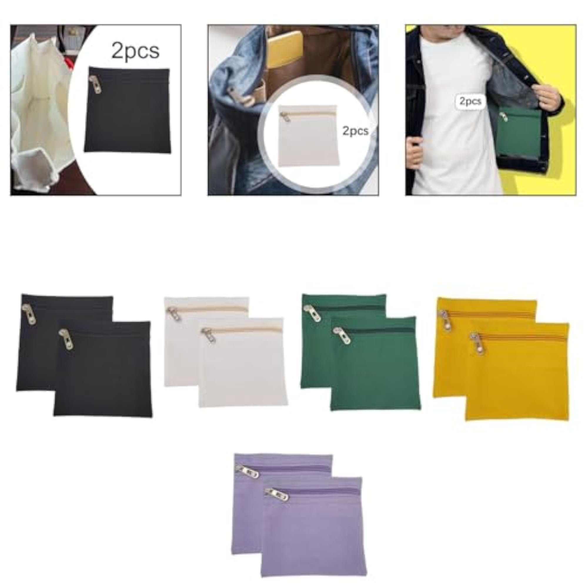 2X Sew in Pocket with Zipper Travel Security Pocket